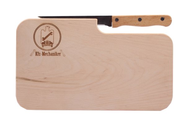 Brotzeitbrett mit Zunft Zeichen I Geschenk f&uuml;r KFZ-Mechaniker I 25,5x14,5x1,3cm
