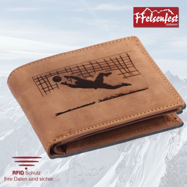 FFelsenfest Geldb&ouml;rse Torwart Vintage braun I mit RFID-Schutz I ca.12,5x10x2,5cm