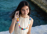 Handykette Lang-Crossbody Holz round neon green I 15 mm I  L&auml;nge ca. 138 cm