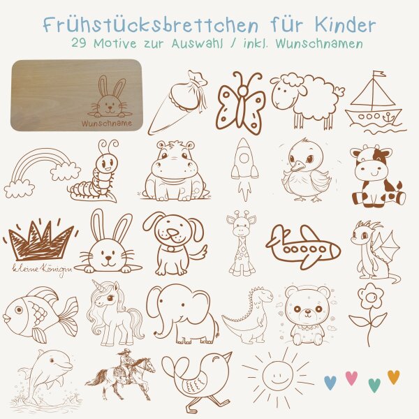 Fr&uuml;hst&uuml;cksbrettchen Kinder I Brotzeitbrett personalisiert I grosse Auswahl an Motiven